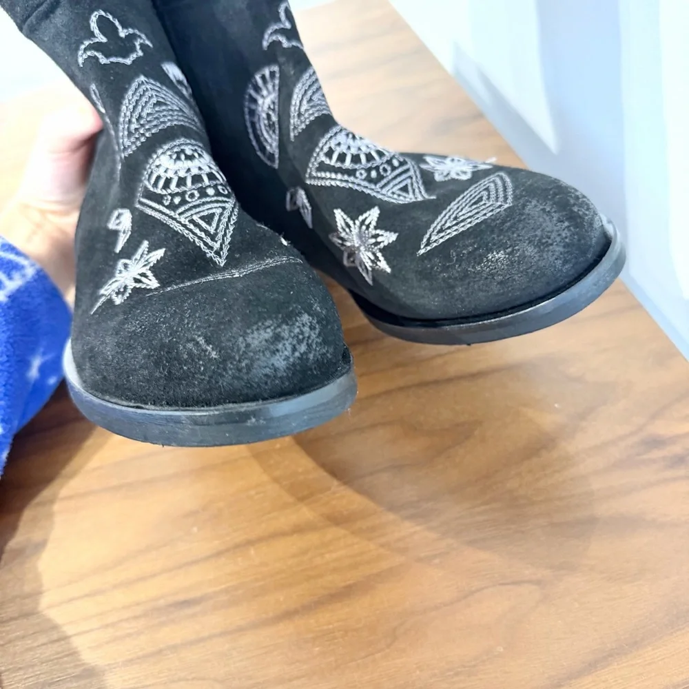 Sundance Suede Black Embroidered OTK tall boots